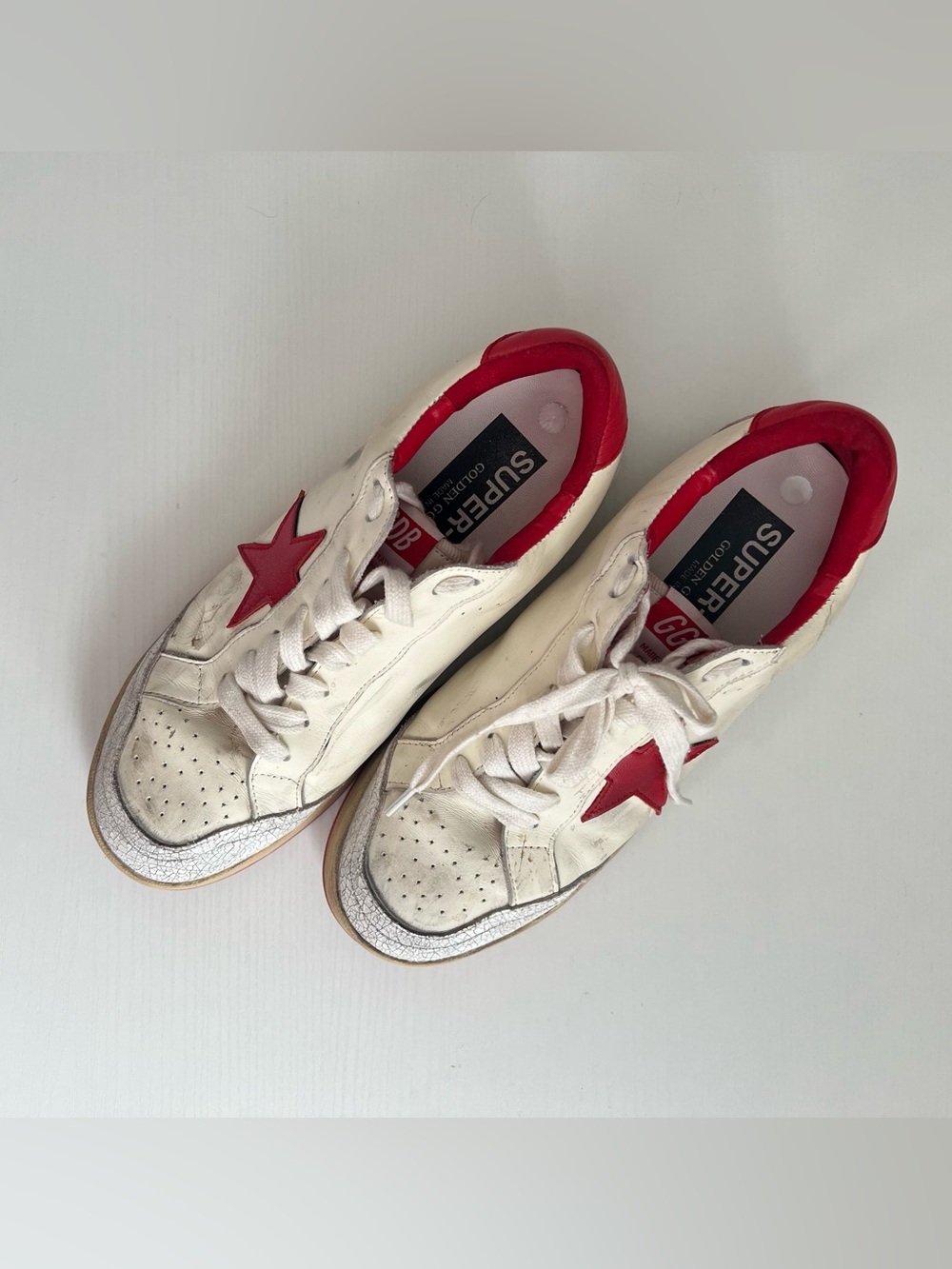GGDB Super Star White Sneakers with Red Star Detail